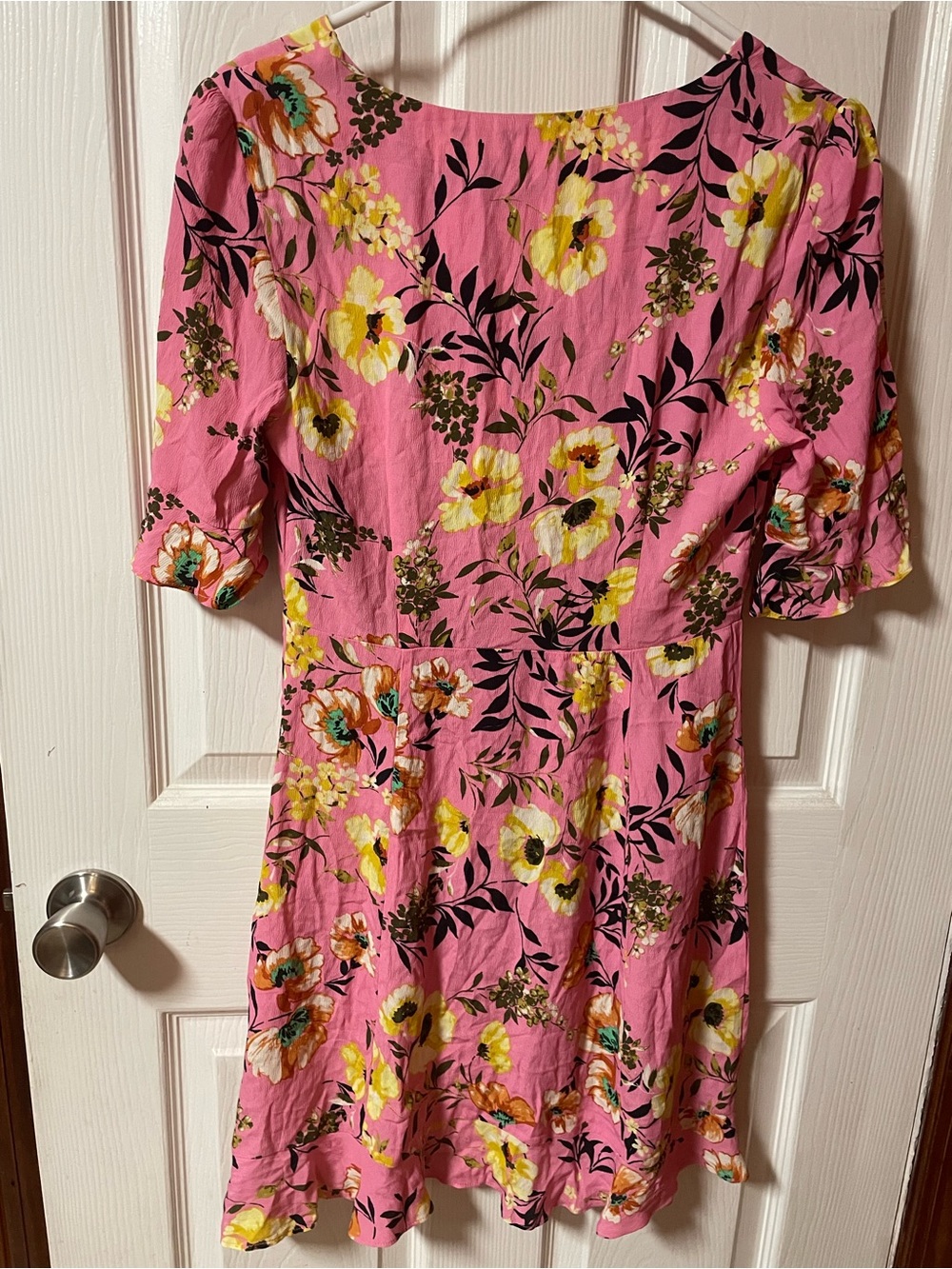 Bershka Pink Floral A-Line Dress with Yellow & Black Accents